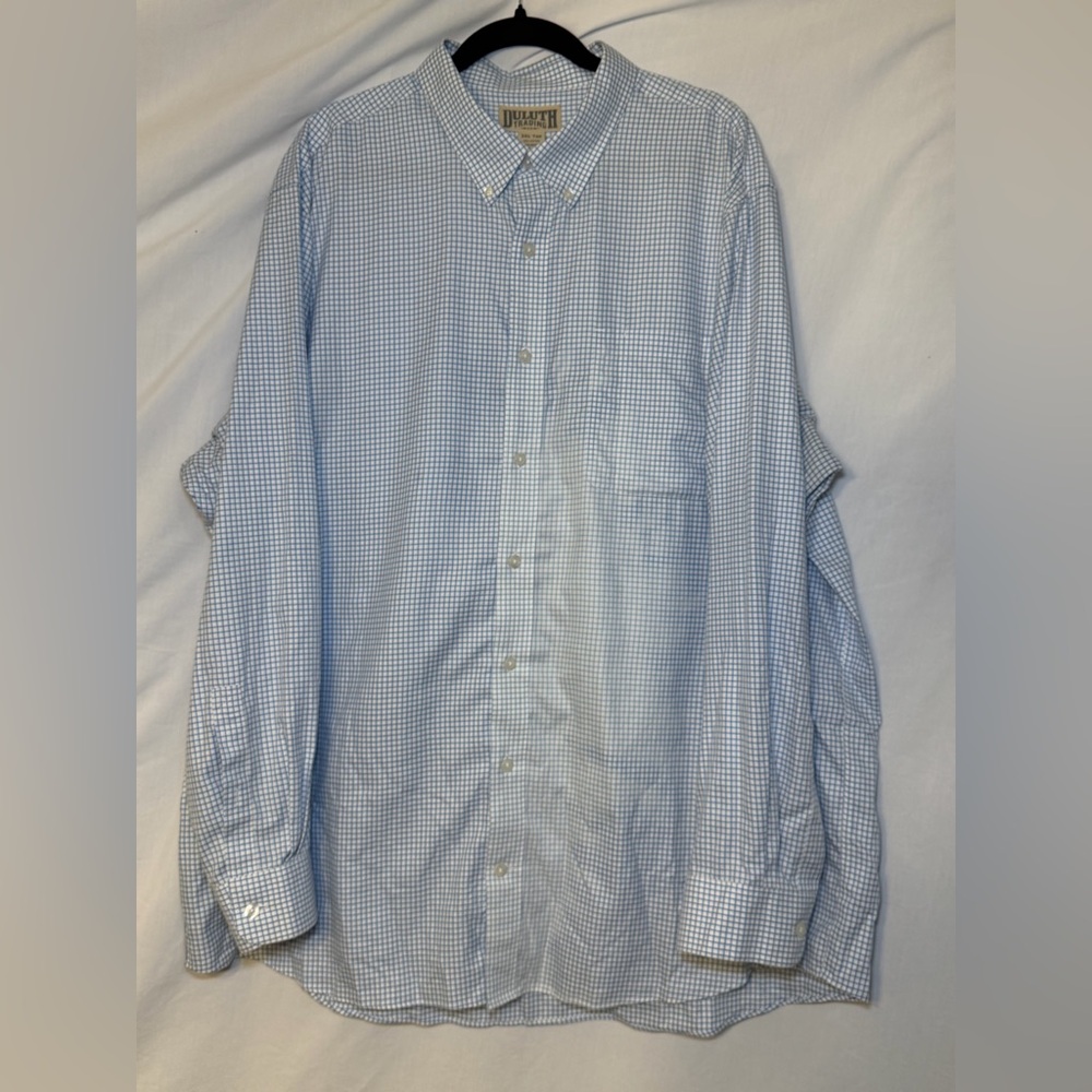 Duluth Trading Co Light Blue Checkered Button Down Shirt 100 Cotton Big & Tall